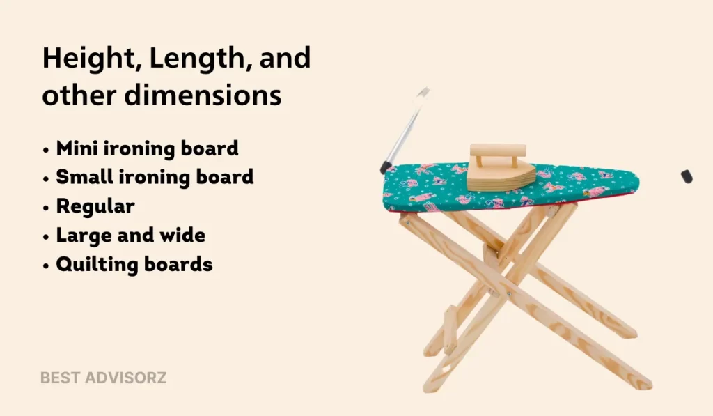 ironing board Height, Length, and other dimensions
